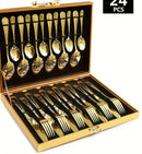 Jogo Talheres 24 Peças Faqueiro Dourado Aço Inox Premium Luxo cozinha Com Maleta