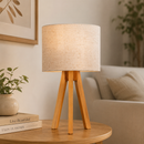 Abajur de Madeira Rústico Tripé | Luminária de Mesa Bivolt Decorativa