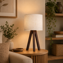 Abajur de Madeira Rústico Tripé | Luminária de Mesa Bivolt Decorativa