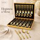 Jogo Talheres 24 Peças Faqueiro Dourado Aço Inox Premium Luxo cozinha Com Maleta