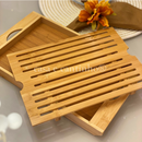 Migalheira de Bambu Tábua de Corte Para Pães Bolos e Frios Com Bandeja Multiuso Porta Panela 4 em 1