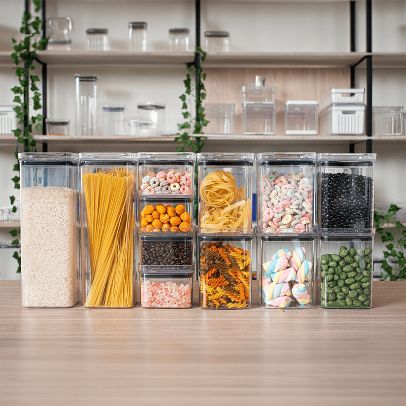 Monte seu Kit Pote Hermético para Mantimentos de Cozinha Dispensa Armário Acrílico Cristal Livre BPA