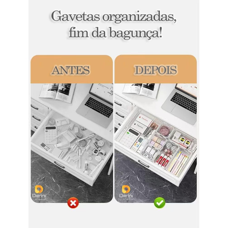 Kit 7 e Kit 14 Organizadores Multiuso para Gavetas, Armários, Geladeiras Potes em Acrílico