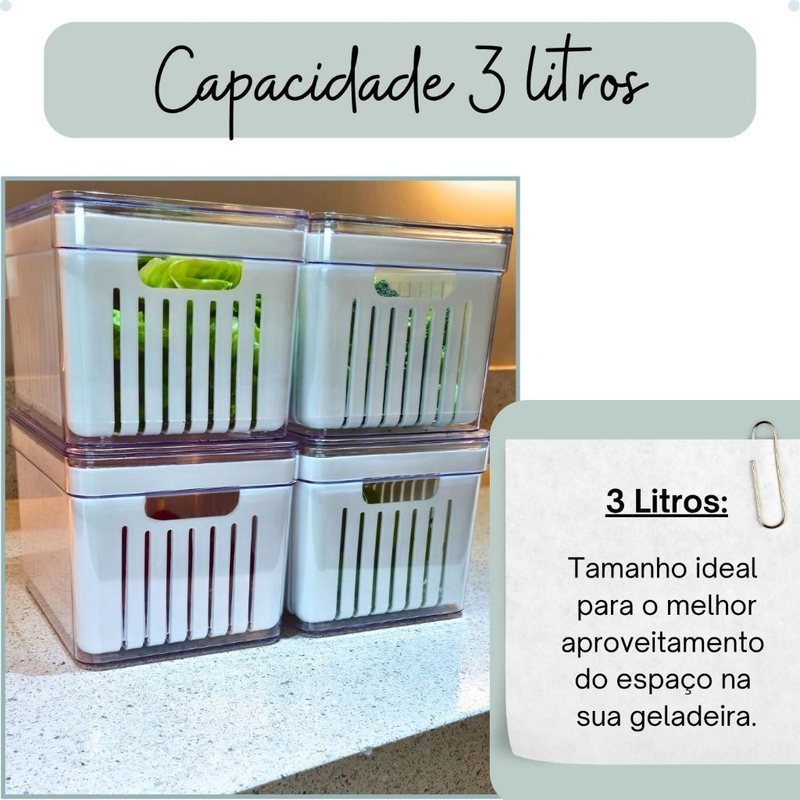 Kit 2 e 4 Organizadores de Geladeira 3,8, 2,8, 1,9 e 1,4 Litros Cesto com Tampa Multiuso Alimento Verdura e Vegetal