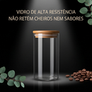 Kit 13 Potes Hermético para Mantimentos de Cozinha Dispensa Armário Plástico Vidro c/ Tampa de Bambu