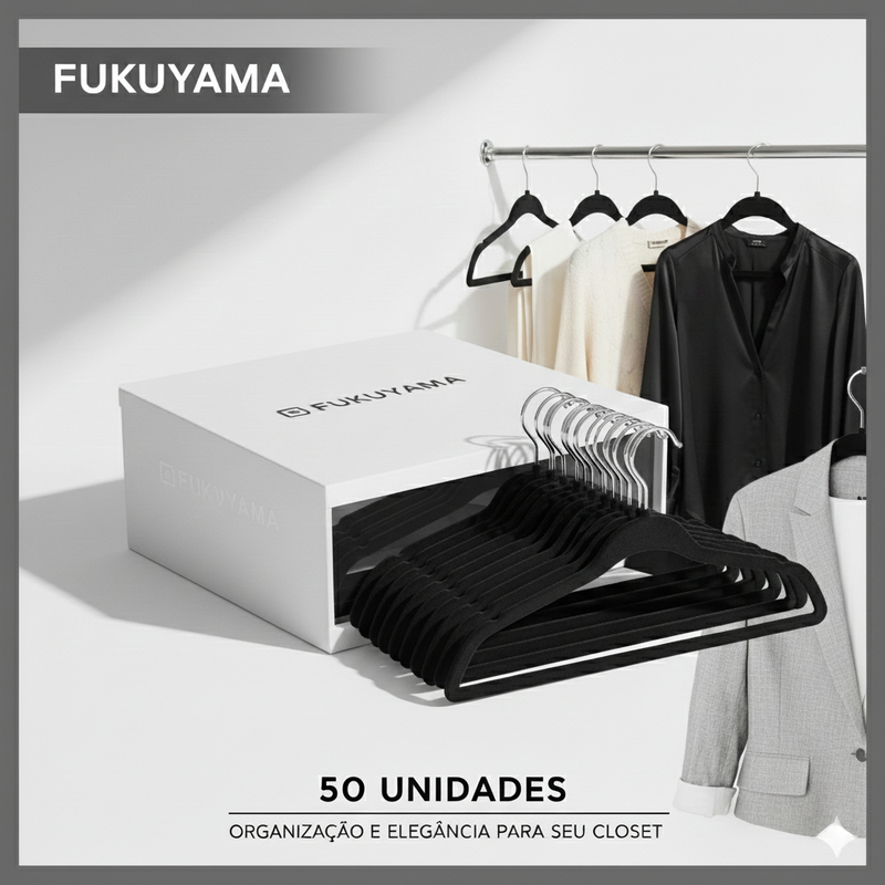 Cabide Veludo Adulto Antideslizante Kit 50 Unidade Fukuyama