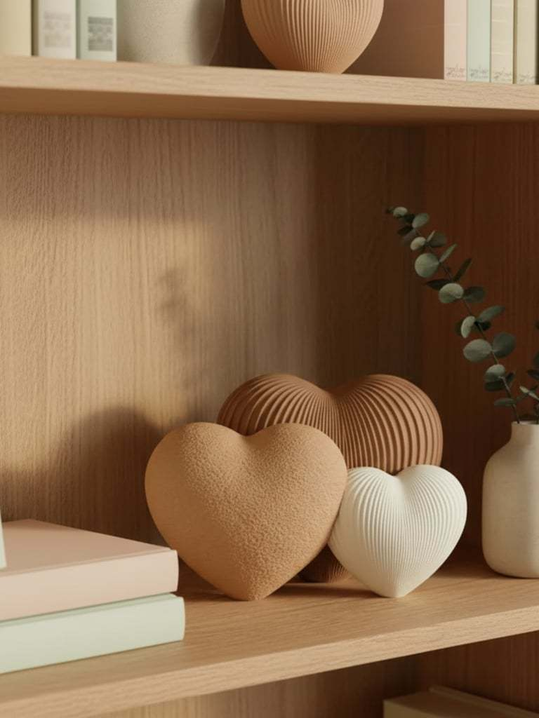 Decoração 3 Corações Escultura 17cm Família Mâe Bebê Estante Mesa Quarto Sala Escritório Banheiro.