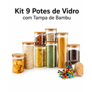 Kit Potes de Vidro Herméticos com Tampa de Bambu para