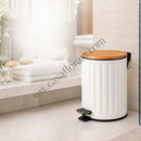 ✅ Lixeira 5L com Pedal e Tampa de Bambu | Ferro Premium | Moderna p/ Banheiro e Cozinha