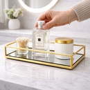 Bandeja Decorativa Espelhada Multiuso Retangular ou Redonda Porta Maquiagem ou Perfume Dourada