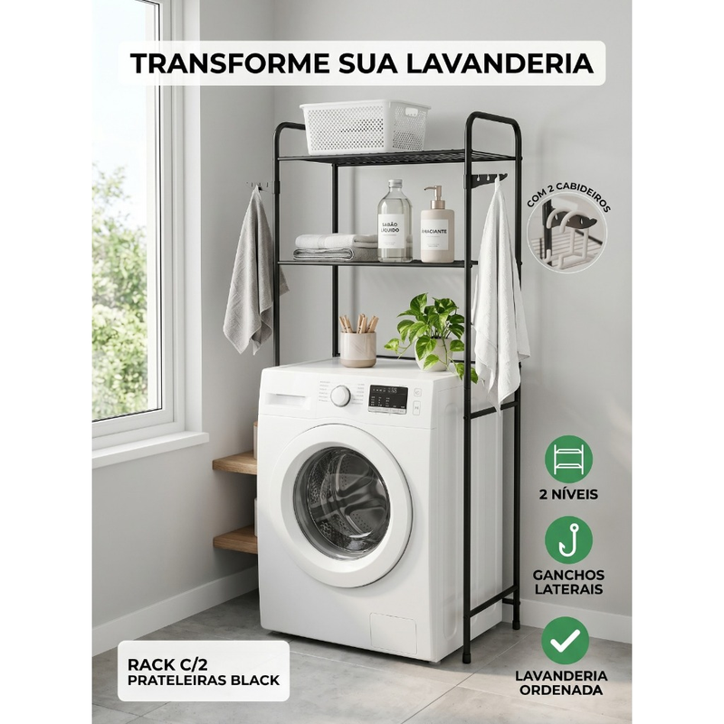 Rack Estante Lavanderia Maquina de Lavar Organizaçao Prateleira Aço Preto ou Branco Cortelux