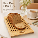 Migalheira de Bambu Tábua de Corte Para Pães Bolos e Frios Com Bandeja Multiuso Porta Panela 4 em 1