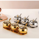 Kit Potes Açúcar Condimentos Com Bandeija Aço Inox 304 Esférico Cozinha Luxuoso Moderno Organizador