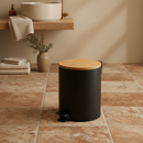 ✅ Lixeira 5L com Pedal e Tampa de Bambu | Ferro Premium | Moderna p/ Banheiro e Cozinha