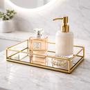 Bandeja Decorativa Espelhada Multiuso Retangular ou Redonda Porta Maquiagem ou Perfume Dourada