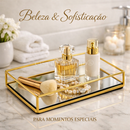 Bandeja Decorativa Espelhada Multiuso Retangular ou Redonda Porta Maquiagem ou Perfume Dourada