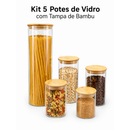 Kit Potes de Vidro Herméticos com Tampa de Bambu para
