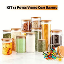 Kit Potes de Vidro Herméticos com Tampa de Bambu para