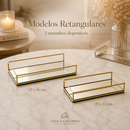 Bandeja Decorativa Espelhada Multiuso Retangular ou Redonda Porta Maquiagem ou Perfume Dourada