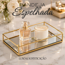Bandeja Decorativa Espelhada Multiuso Retangular ou Redonda Porta Maquiagem ou Perfume Dourada