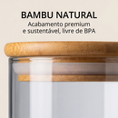 Kit 13 Potes Hermético para Mantimentos de Cozinha Dispensa Armário Plástico Vidro c/ Tampa de Bambu