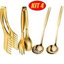 Kit 11/4 Peças Utensílios de Cozinha Dourado - Espátula Colher Concha Escumadeira Pegador de Pizza