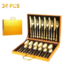 Jogo Talheres 24 Peças Faqueiro Dourado Aço Inox Premium Luxo cozinha Com Maleta