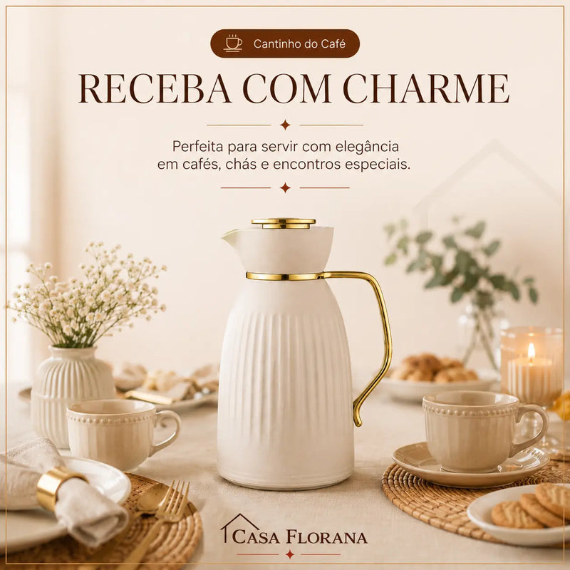 Garrafa Térmica Nude com Detalhes Dourados