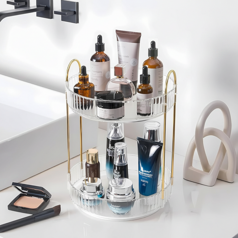 Organizador de Maquiagem Giratório – Suporte Multiuso 2/3 Andares p/ Cosméticos e Perfumes